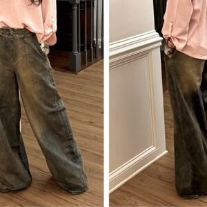 NWT- Wide-Leg Vintage Wash Jeans- Pull-On Drawstring - Size Medium